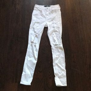 white denim high rise super skinny jeans